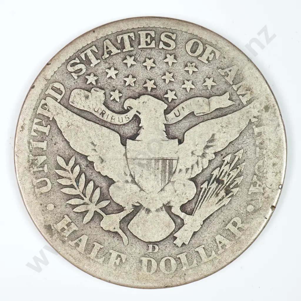 Barber Half Dollar: 1912 D - Very Good. C.V USD $70 ( NZD $120 ) Image 1++