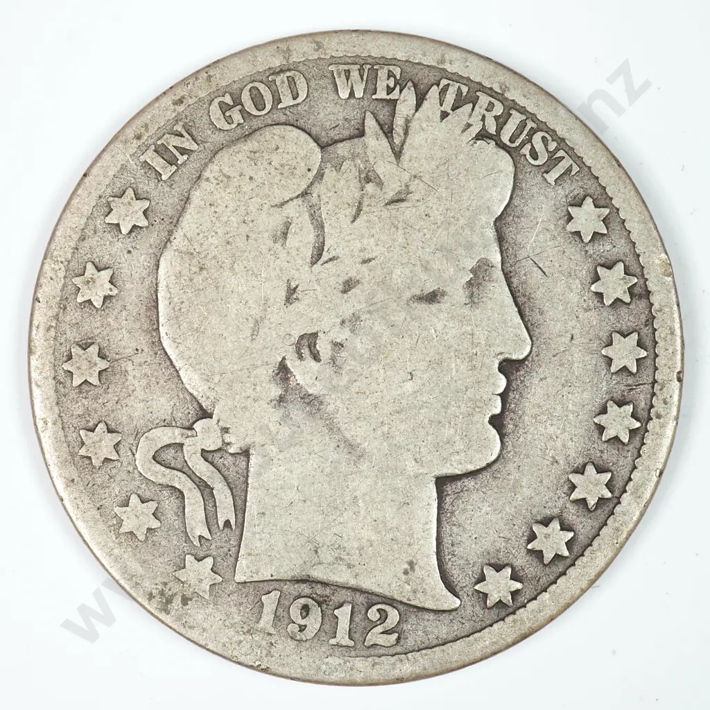 Barber Half Dollar: 1912 D - Very Good. C.V USD $70 ( NZD $120 ) Image 1++
