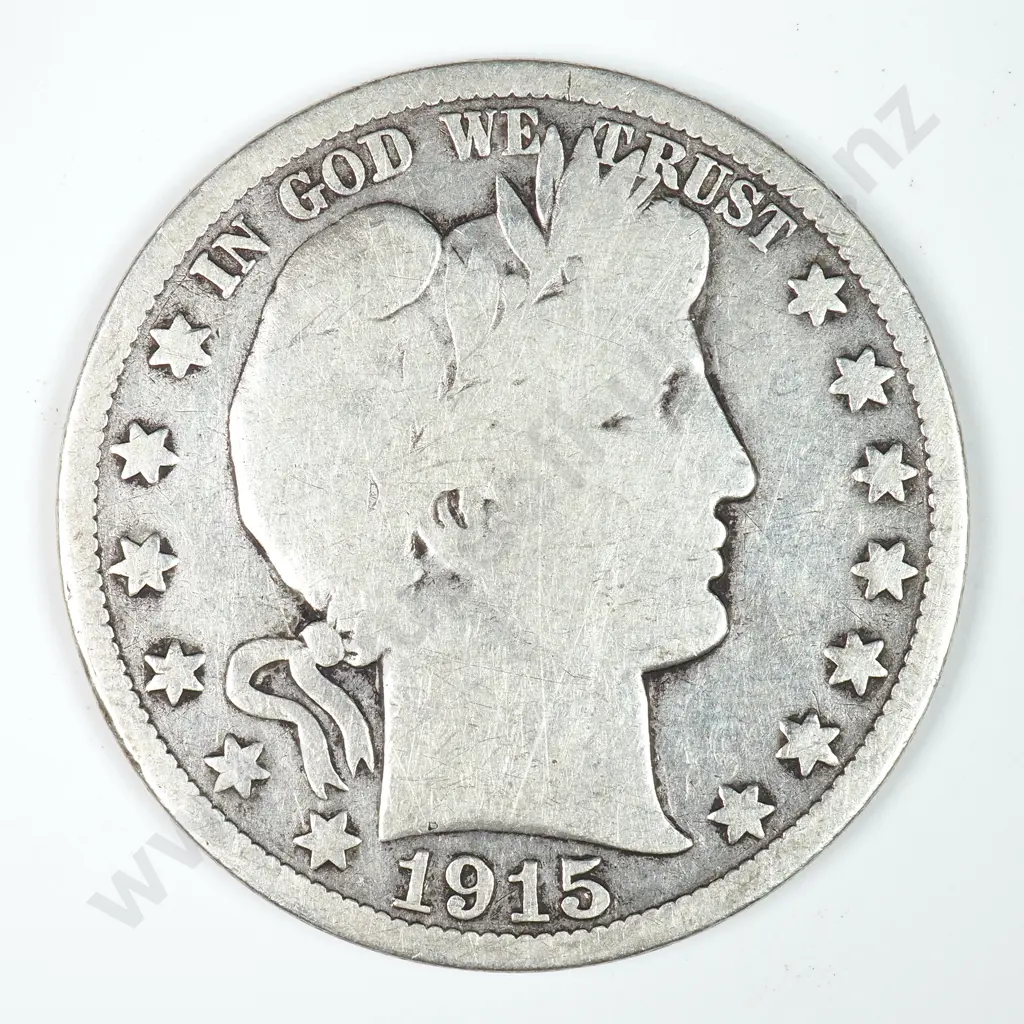 Barber Half Dollar: 1915 D - Very Good. C.V USD $59 ( NZD $100 ) Image 1++