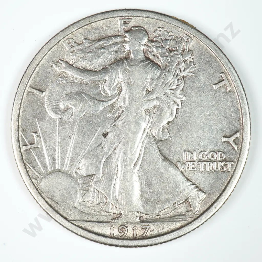 Walking Liberty Half Dollar: 1917- Extremely Fine. C.V USD $70 ( NZD $120 ) Image 1++