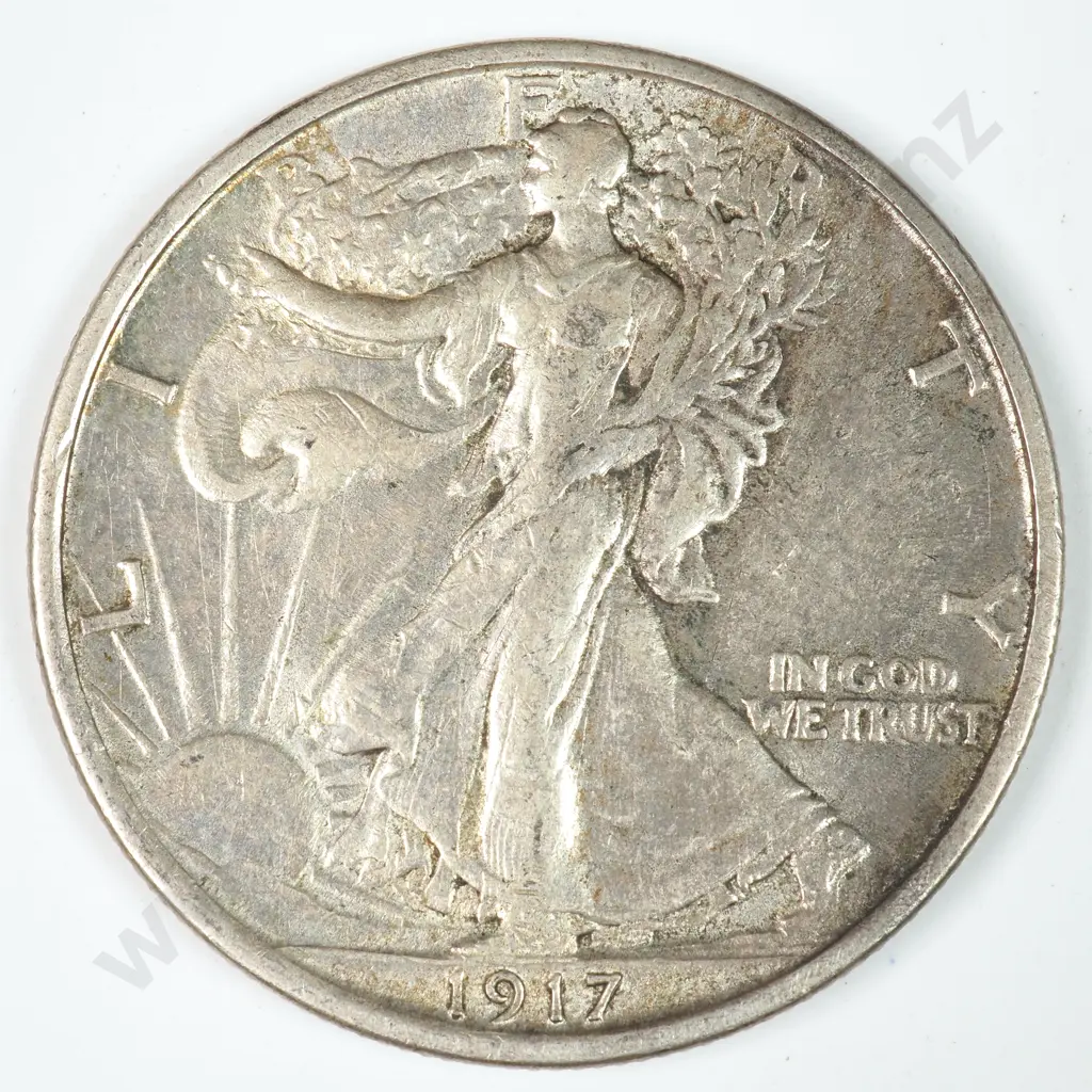 Walking Liberty Half Dollar: 1917 S Mintmark Reverse - Very Fine. C.V USD $63 ( NZD $110 ) Image 1++