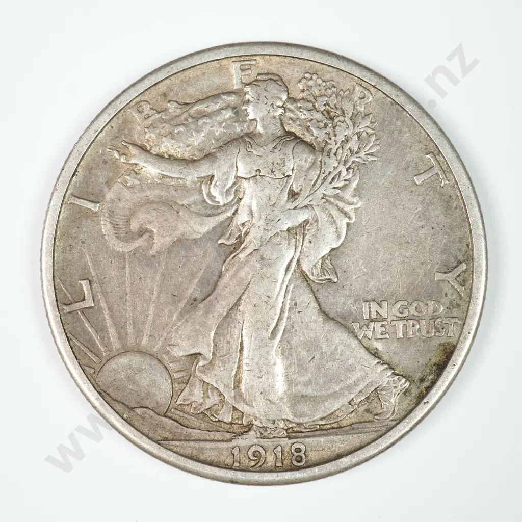 Walking Liberty Half Dollar: 1918 S - Very Fine. C.V USD $70 ( NZD $120 ) Image 1++