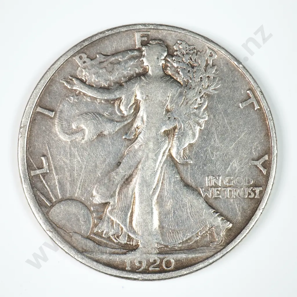 Walking Liberty Half Dollar: 1920 D - Good. C.V USD $50 ( NZD $90 ) Image 1++
