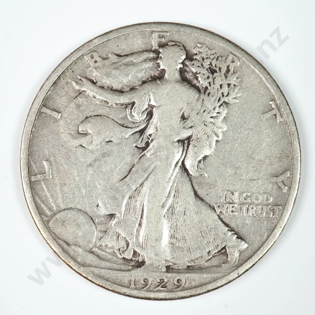 Walking Liberty Half Dollar: 1929 D - Fine. C.V USD $45 ( NZD $80 ) Image 1++
