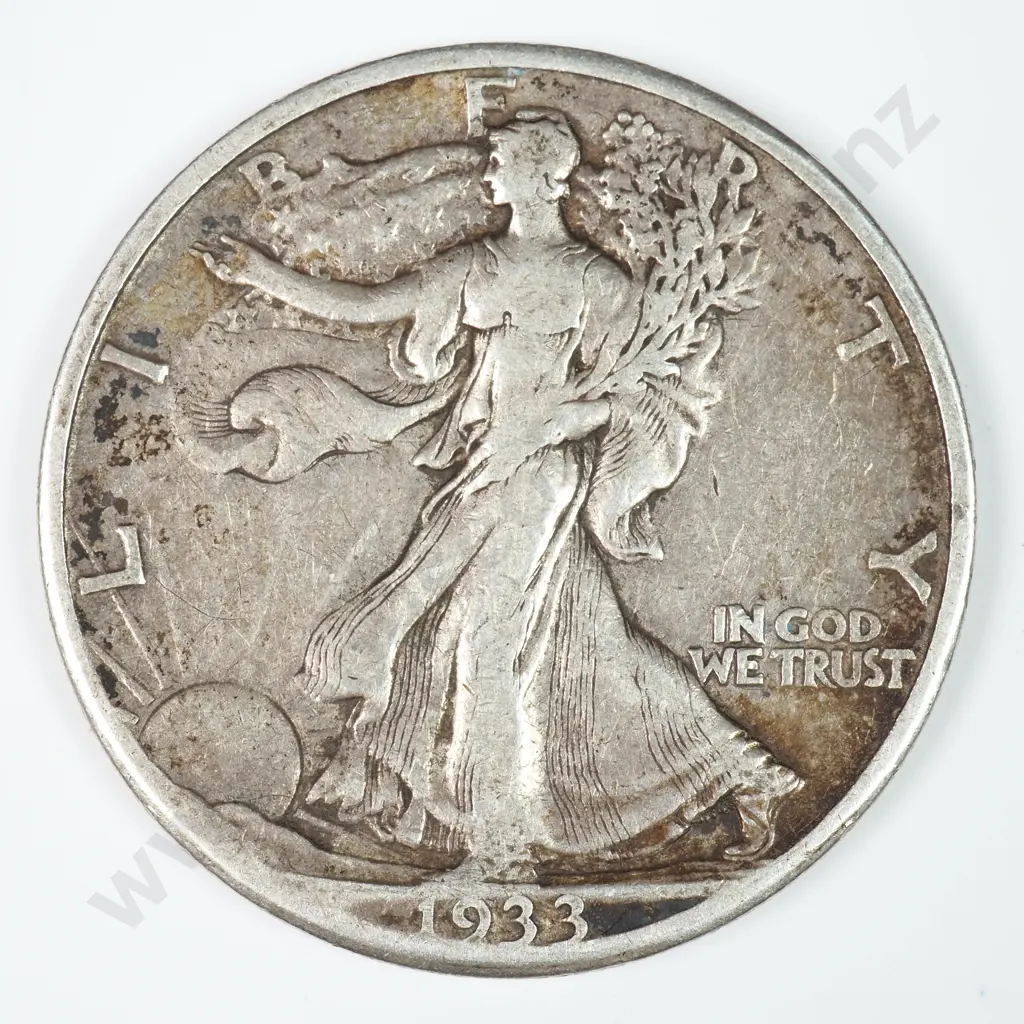 Walking Liberty Half Dollar: 1933 S - Very Fine. C.V USD $63 ( NZD $110 ) Image 1++