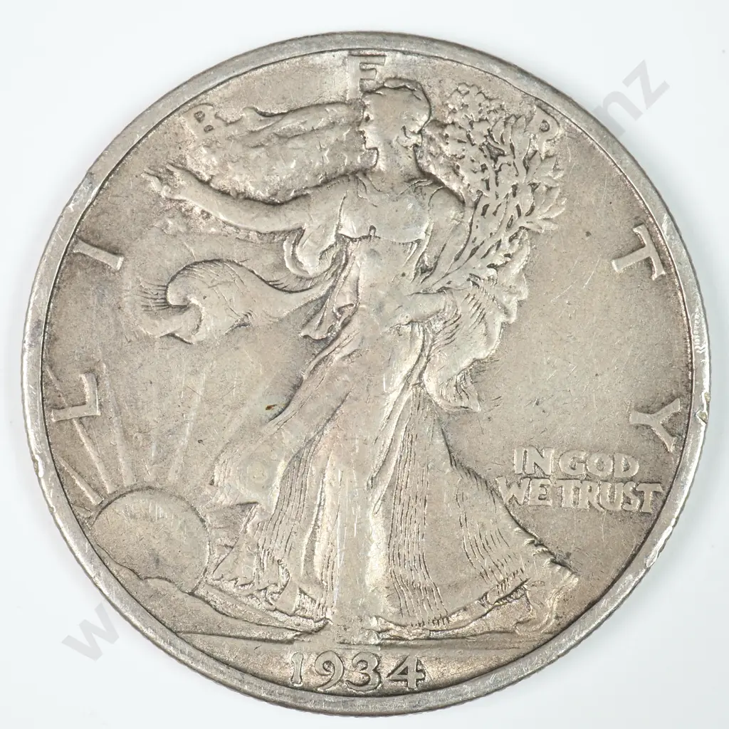 Walking Liberty Half Dollar: 1934 S - Very Fine. C.V USD $40 ( NZD $70 ) Image 1++
