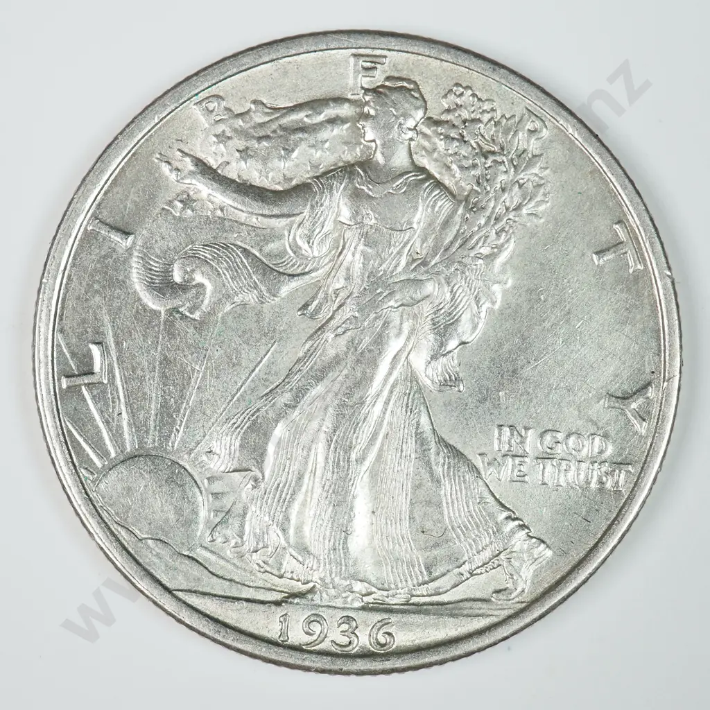 Walking Liberty Half Dollar: 1936 - Almost Uncirculated. C.V USD $50 ( NZD $90 ) Image 1++