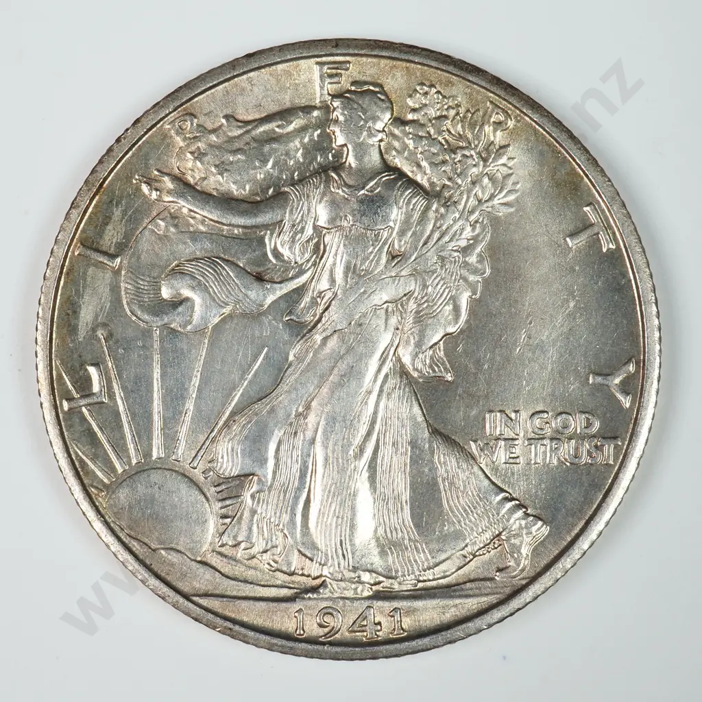 Walking Liberty Half Dollar: 1941 S - Almost Uncirculated. C.V USD $52 ( NZD $90 ) Image 1++