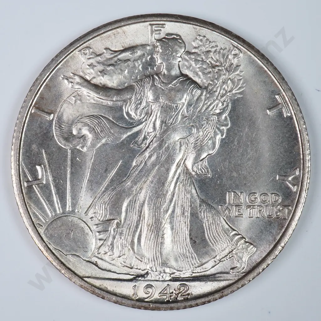 Walking Liberty Half Dollar: 1942 S - Almost Uncirculated. C.V USD $46 ( NZD $80 ) Image 1++