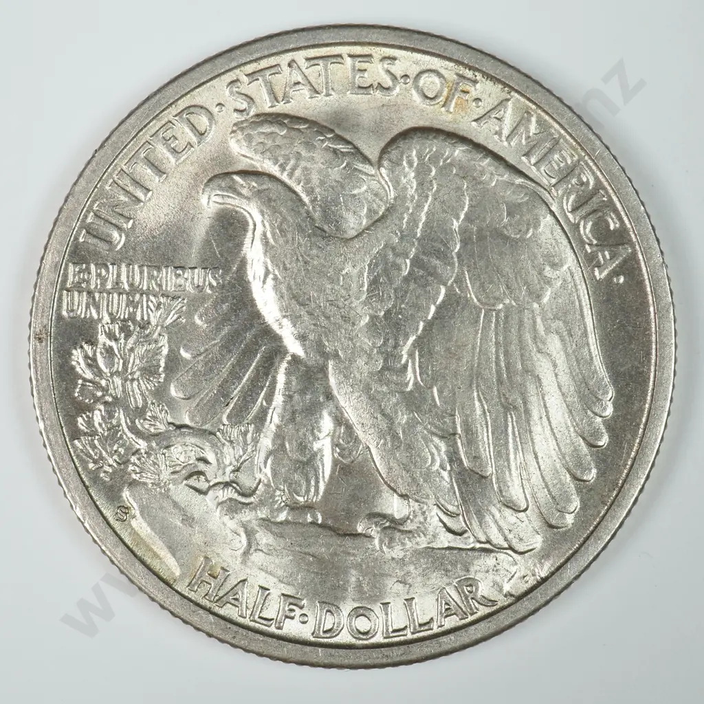 Walking Liberty Half Dollar: 1943 S - Almost Uncirculated. C.V USD $50 ( NZD $90 ) Image 1++