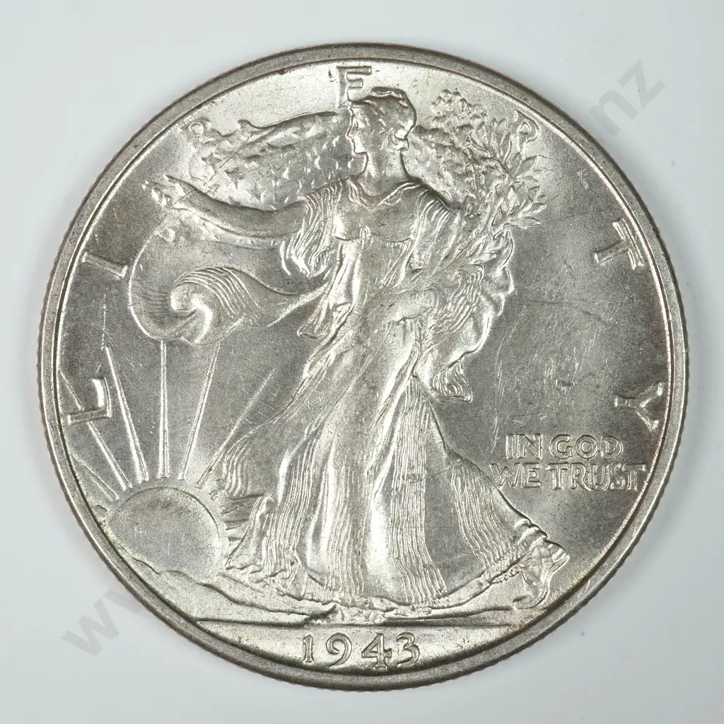 Walking Liberty Half Dollar: 1943 S - Almost Uncirculated. C.V USD $50 ( NZD $90 ) Image 1++