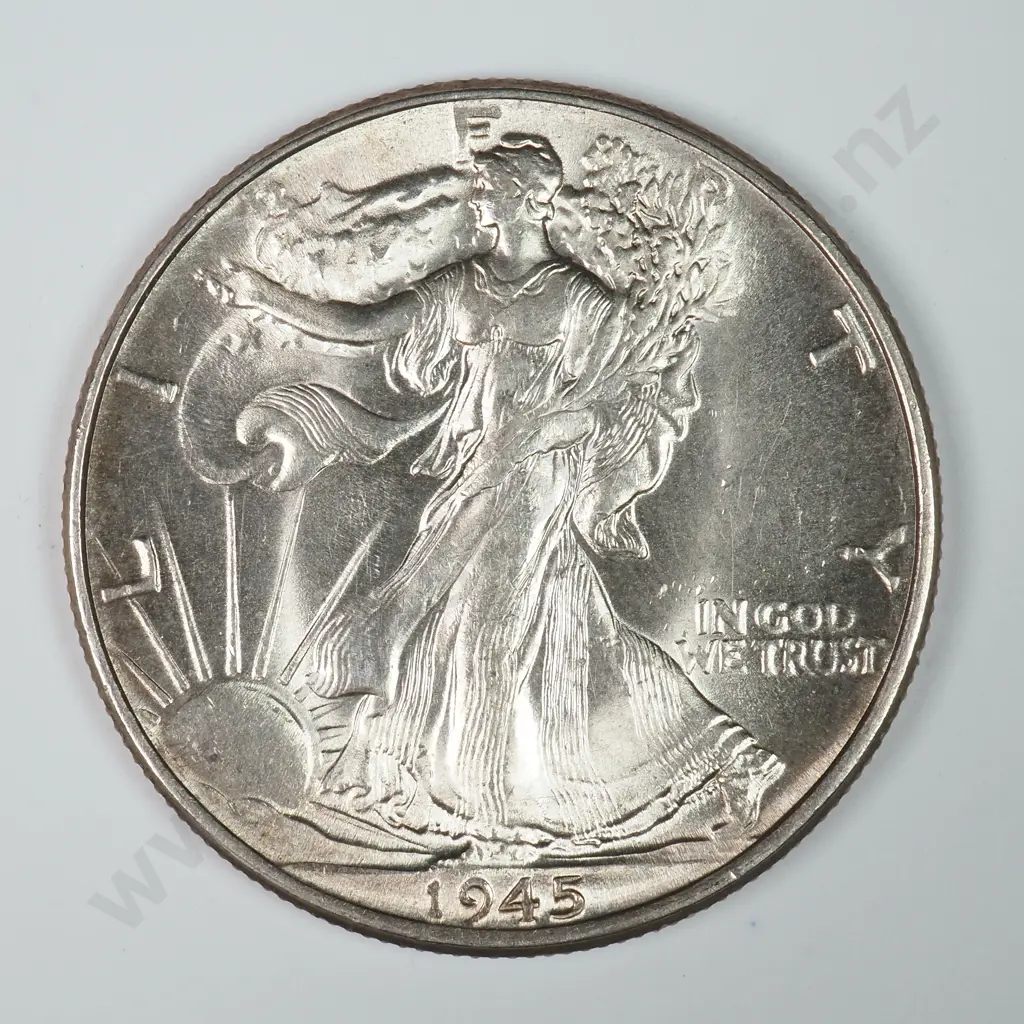 Walking Liberty Half Dollar: 1945 - Uncirculated. C.V USD $63 ( NZD $110 ) Image 1++