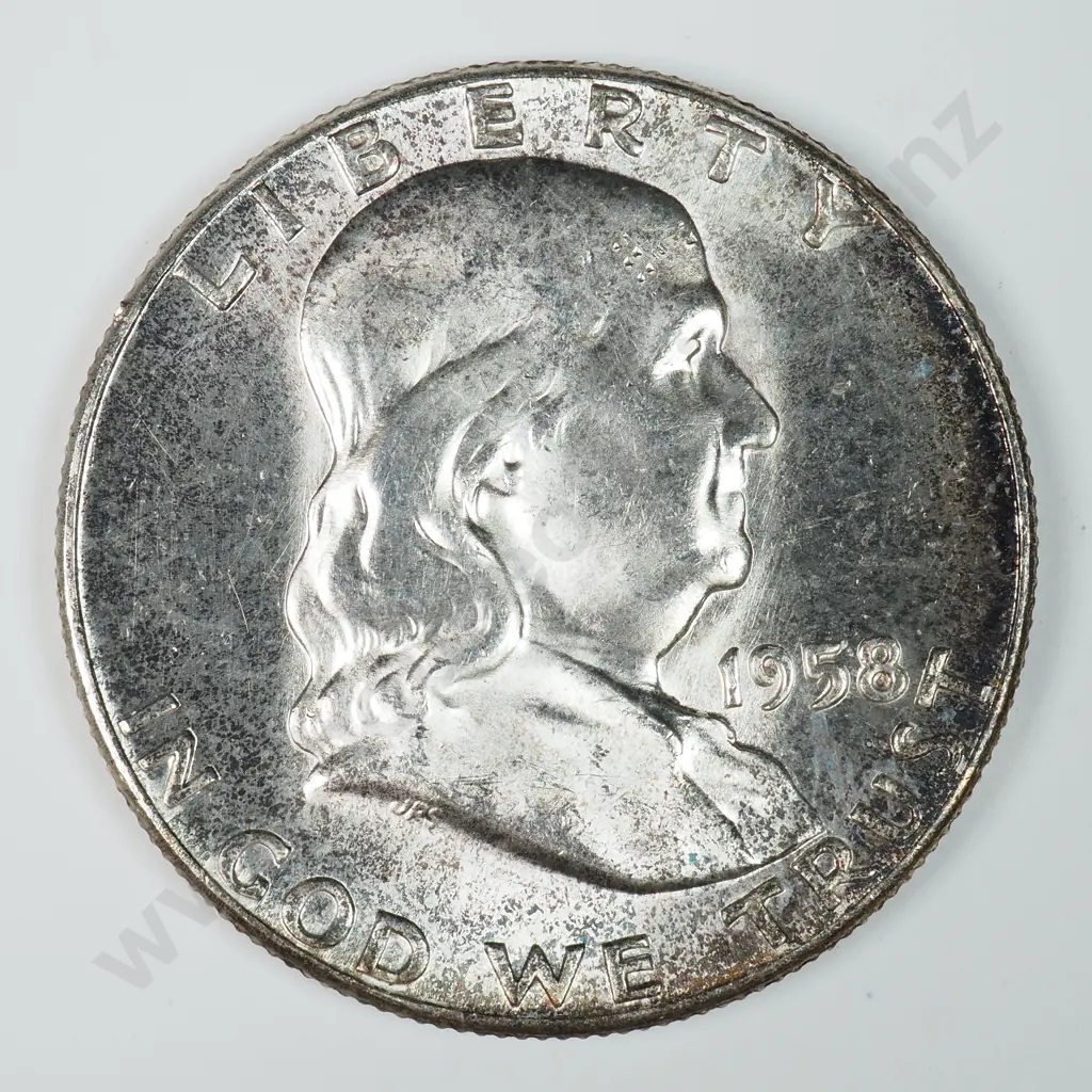 Franklin Half Dollar: 1958 - Uncirculated. C.V USD $39 ( NZD $70 ) Image 1++