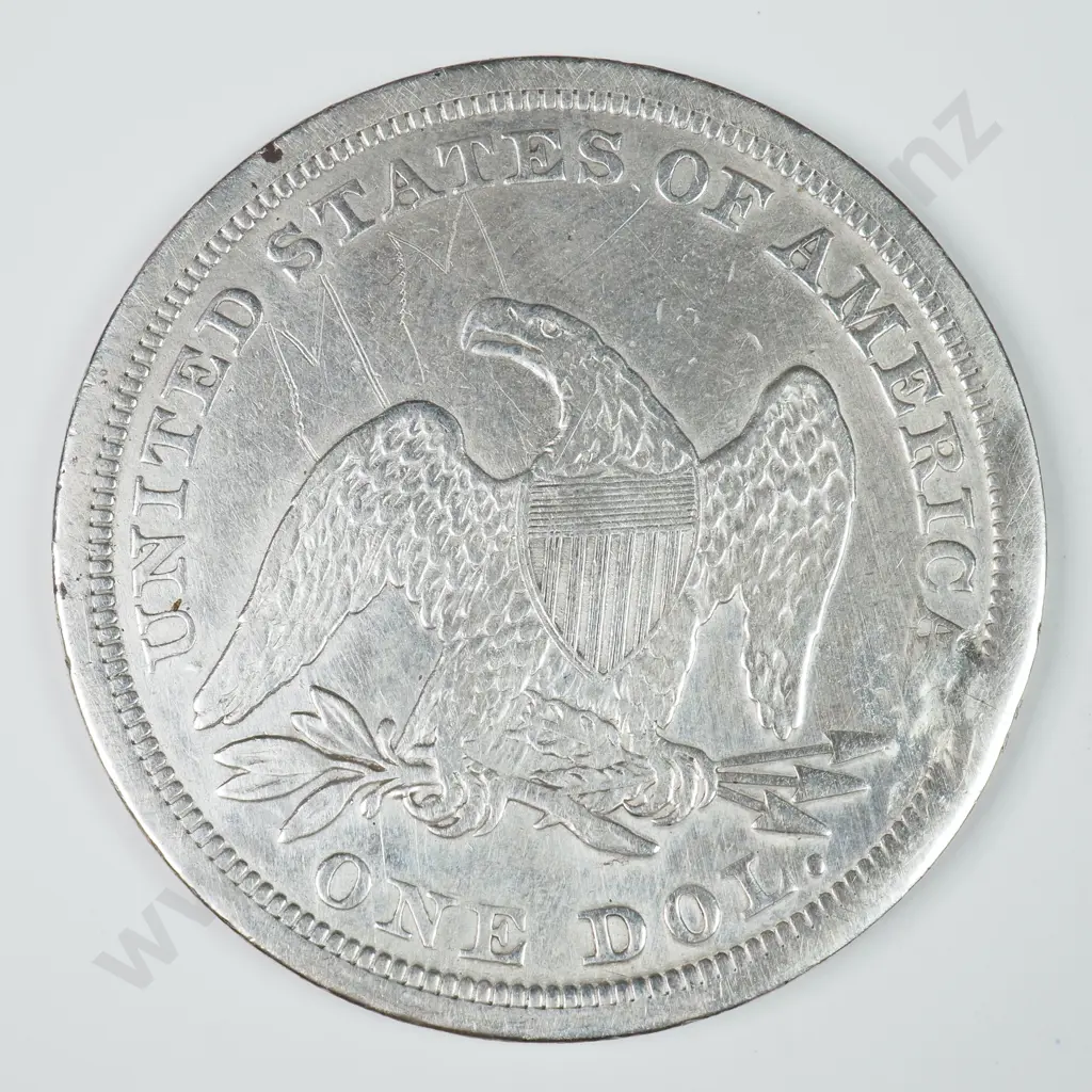 Seated Liberty & Trade Dollar: 1843 Seated Liberty - Cleaned With Marks And Filled Piercing Else Extremely Fine Image 1++