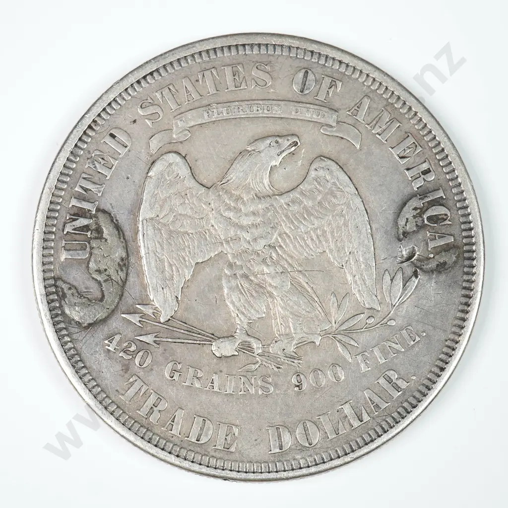 Seated Liberty & Trade Dollar: 1876 Trade Dollar - Mount Marks On The Reverse Else Extremely Fine Image 1++