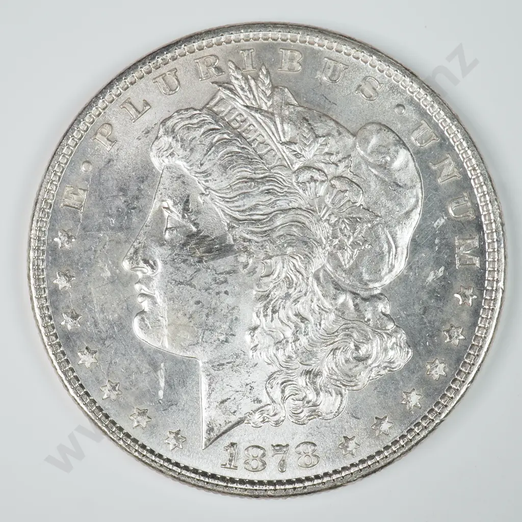 Morgan Dollar: 1878, 7 Tail Feathers, Reverse Of 1878 - MS60 C.V USD $229 ( NZD $400 ) MS65 C.V USD $1170 ( NZD $2035 ) Image 1++