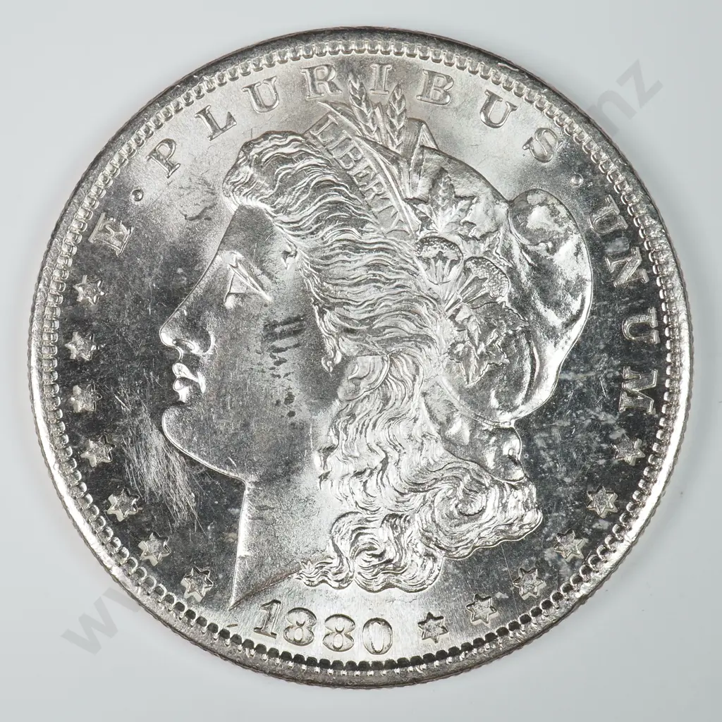 Morgan Dollar: 1880 S - MS60 C.V USD $116 ( NZD $200 ) MS65 C.V USD $308 ( NZD $535 ) Image 1++