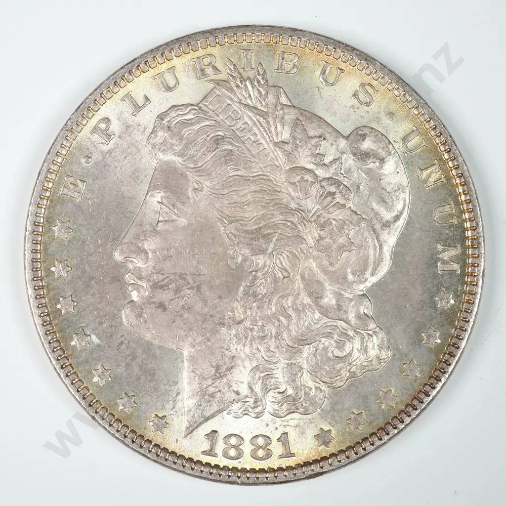 Morgan Dollar: 1881 - MS60 C.V USD $116 ( NZD $200 ) MS65 C.V USD $655 ( NZD $1140 ) Image 1++