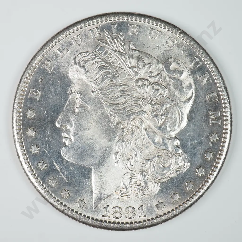 Morgan Dollar: 1881 S - MS60 C.V USD $116 ( NZD $200 ) MS65 C.V USD $308 ( NZD $535 ) Image 1++