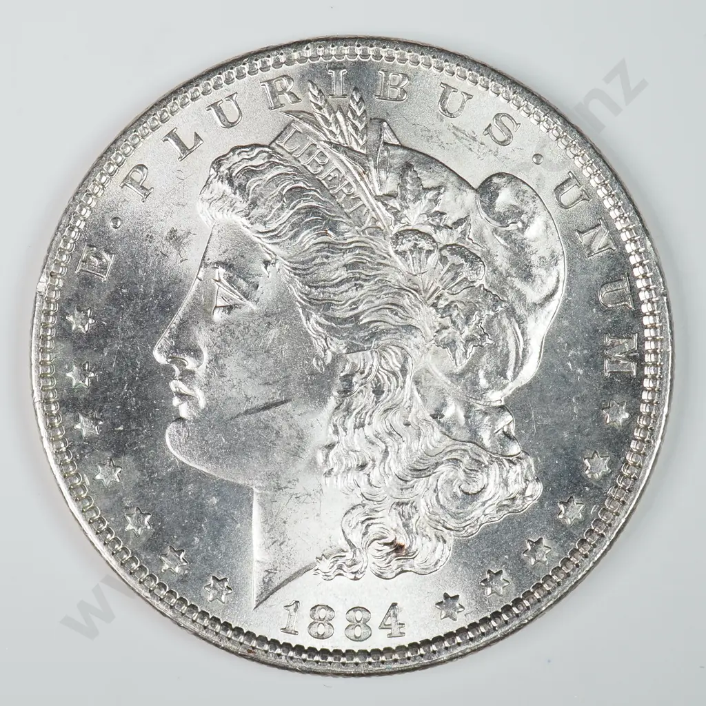 Morgan Dollar: 1884 - MS60 C.V USD $124 ( NZD $215 ) MS65 C.V USD $419 ( NZD $730 ) Image 1++