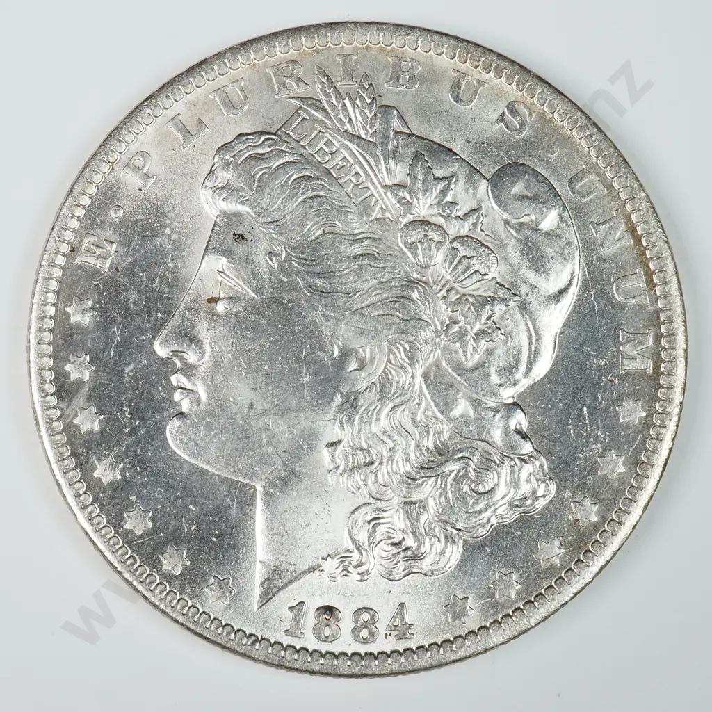 Morgan Dollar: 1884 O - MS60 C.V USD $116 ( NZD $200 ) MS65 C.V USD $308 ( NZD $535 ) Image 1++