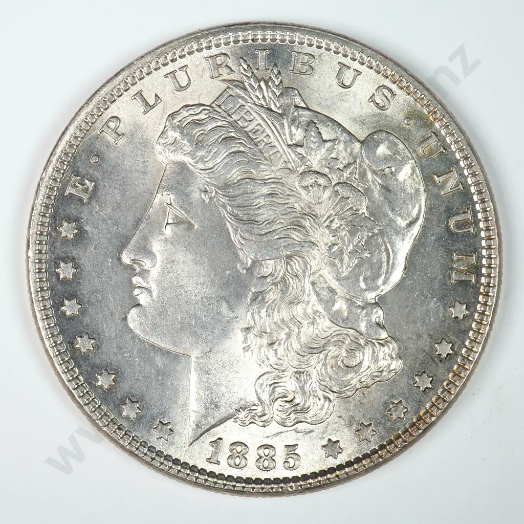 Morgan Dollar: 1885 - MS60 C.V USD $116 ( NZD $200 ) MS65 C.V USD $308 ( NZD $535 ) Image 1++