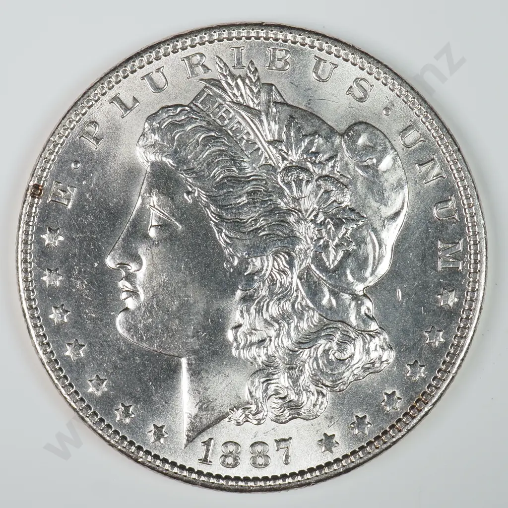 Morgan Dollar: 1887 - MS60 C.V USD $116 ( NZD $200 ) MS65 C.V USD $308 ( NZD $535 ) Image 1++