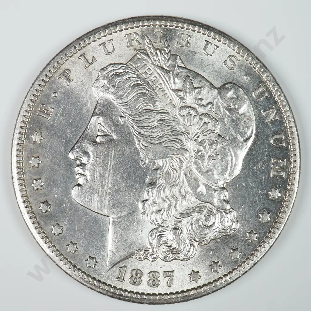 Morgan Dollar: 1887 S - MS60 C.V USD $268 ( NZD $465 ) MS65 C.V USD $1921 ( NZD $3340 ) Image 1++