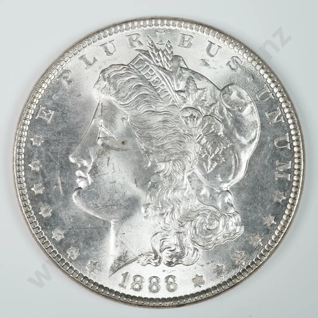 Morgan Dollar: 1888 - MS60 C.V USD $124 ( NZD $215 ) MS65 C.V USD $332 ( NZD $575 ) Image 1++
