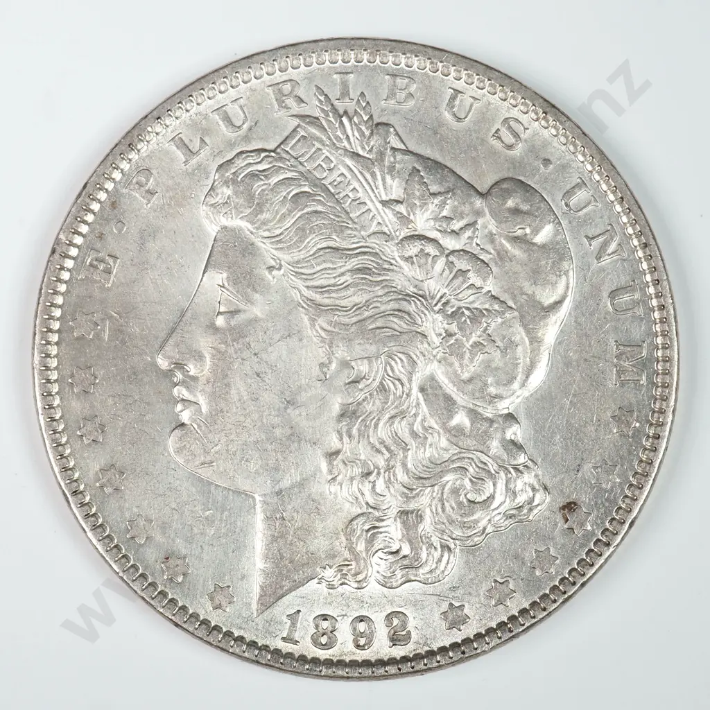 Morgan Dollar: 1892 - Almost Uncirculated. C.V USD $191 ( NZD $330 ) Image 1++