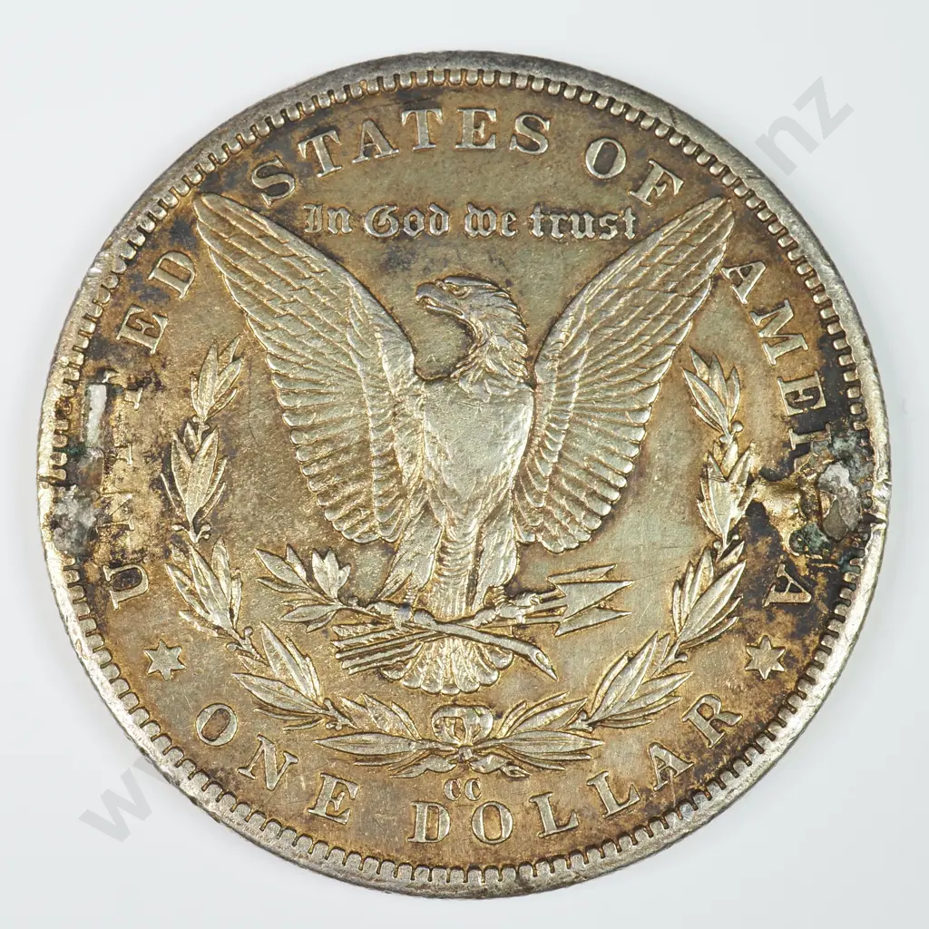Morgan Dollar: 1892 CC - Gilded, Mount Marks On Reverse, Else Extremely Fine Details. Image 1++
