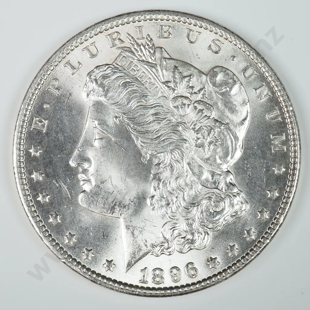 Morgan Dollar: 1896 - MS60 C.V USD $116 ( NZD $200 ) MS65 C.V USD $324 ( NZD $565 ) Image 1++