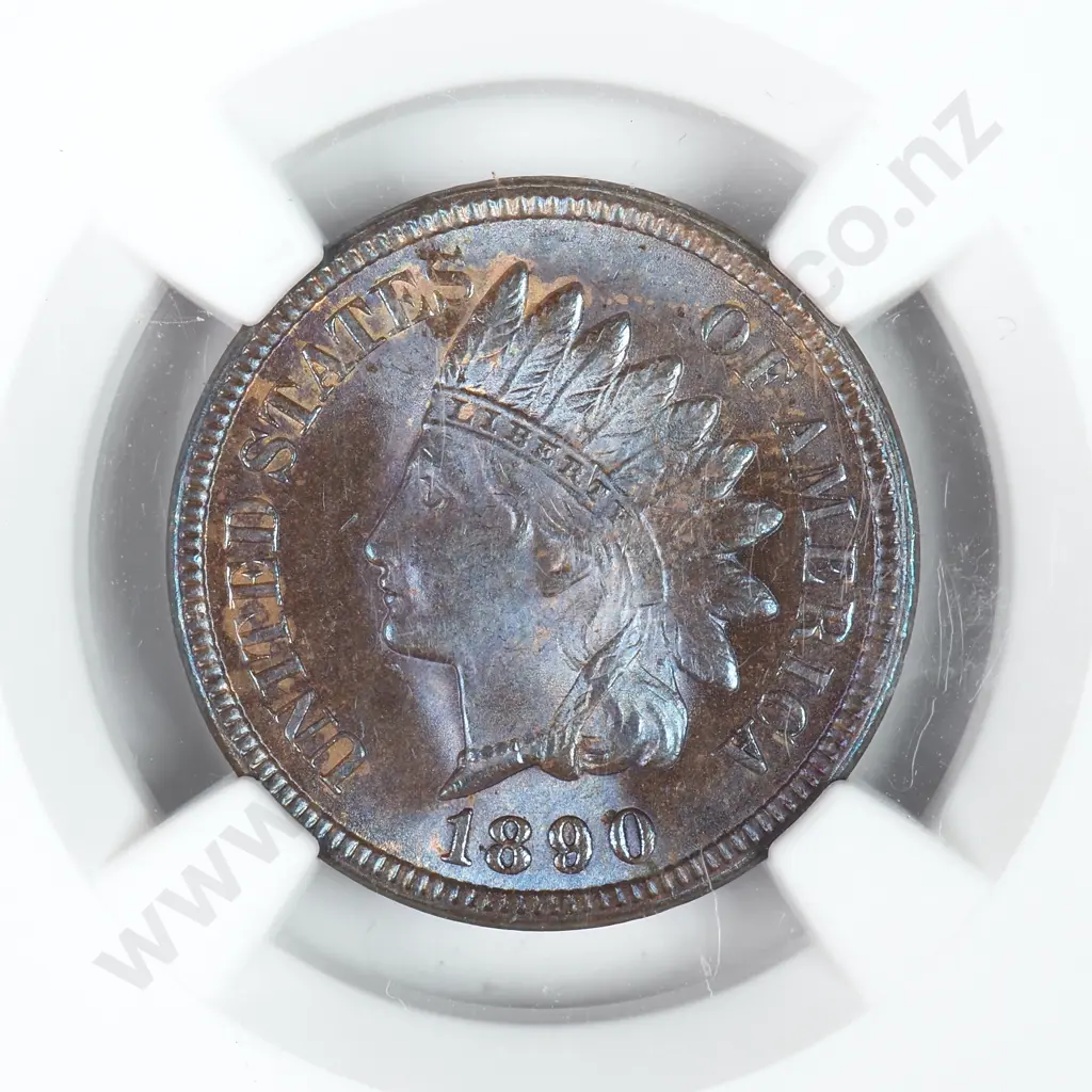 Slabbed And Graded Coin: 1890 One Cent - MS63 C.V USD $100 ( NZD $175 ) Image 1++