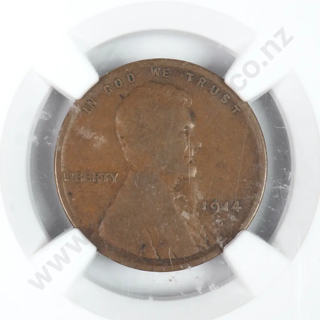 Slabbed And Graded Coin: 1914 D One Cent - VG 10 C.V USD $225 ( NZD $390 ) Image 1++