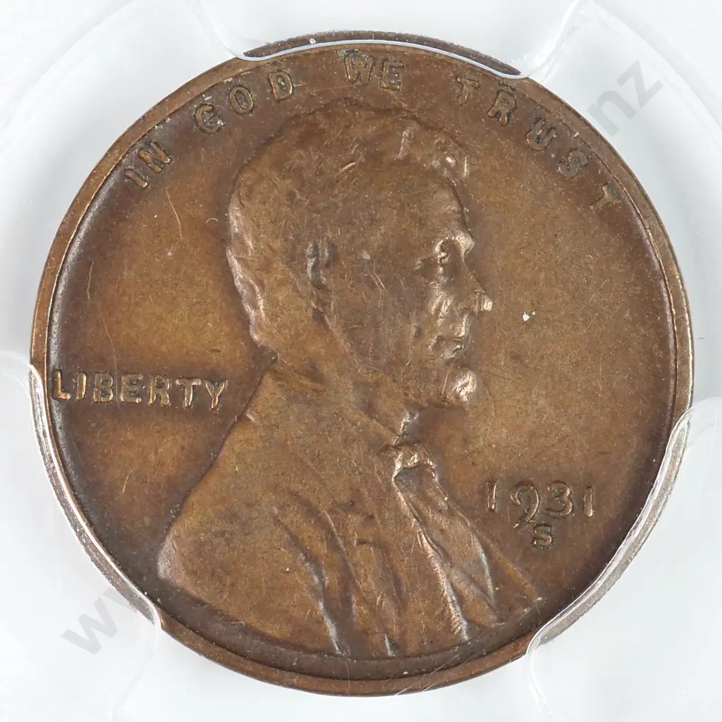 Slabbed And Graded Coin: 1931 S One Cent - XF 40 C.V USD $154 ( NZD $270 ) Image 1++