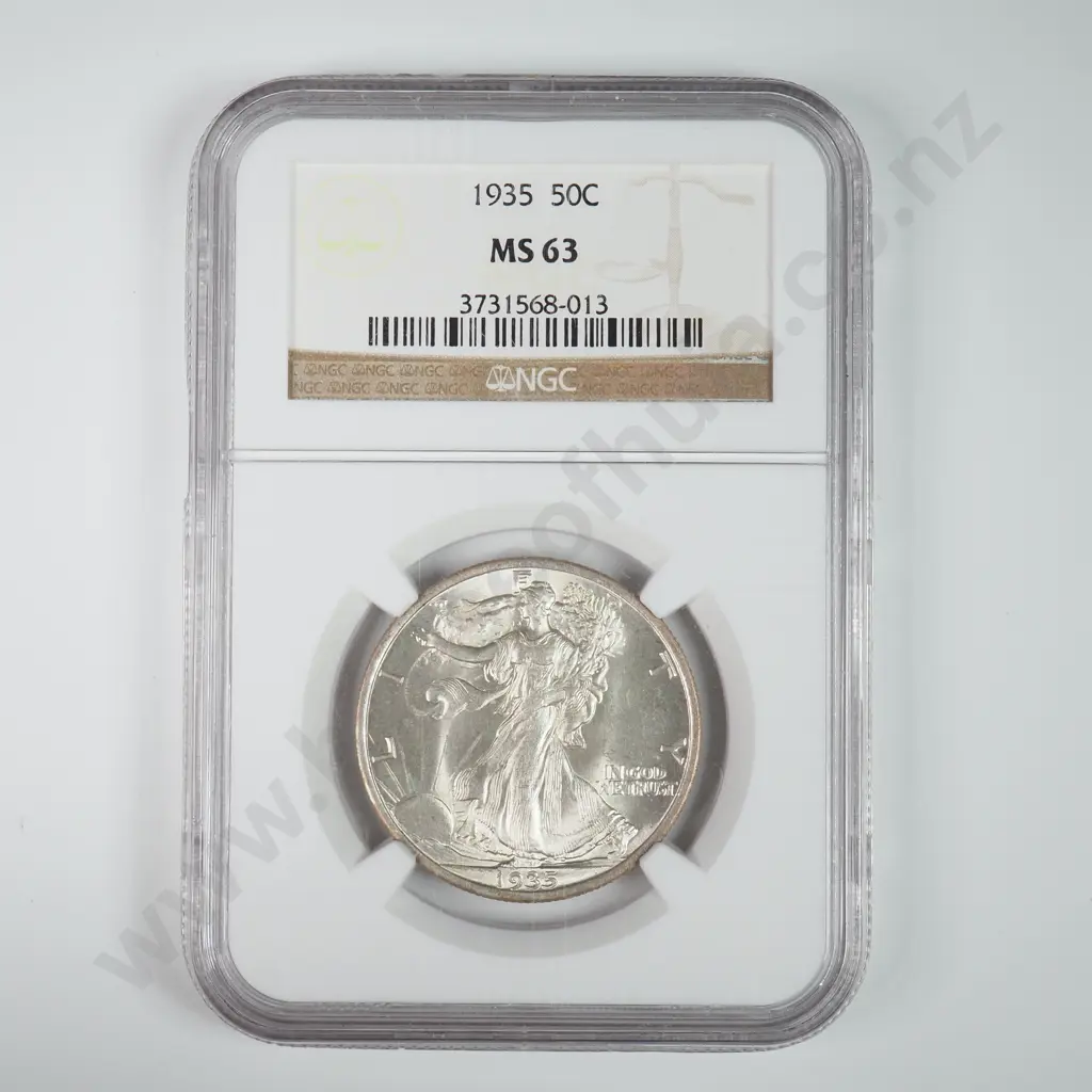Slabbed And Graded Coin: 1935 Half Dollar - MS63 C.V USD $107 ( NZD $185 ) Image 1++
