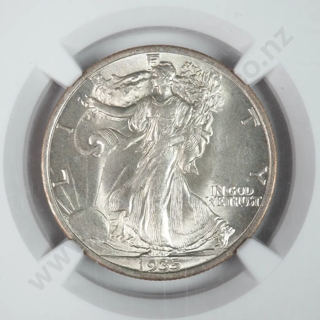 Slabbed And Graded Coin: 1935 Half Dollar - MS63 C.V USD $107 ( NZD $185 ) Image 1++