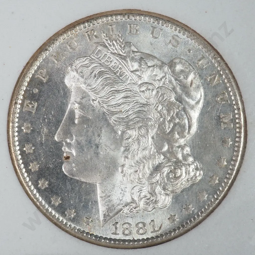Slabbed And Graded Coin: 1881 S Dollar - MS67 C.V For MS65 USD $308 ( NZD $535 ) Image 1++