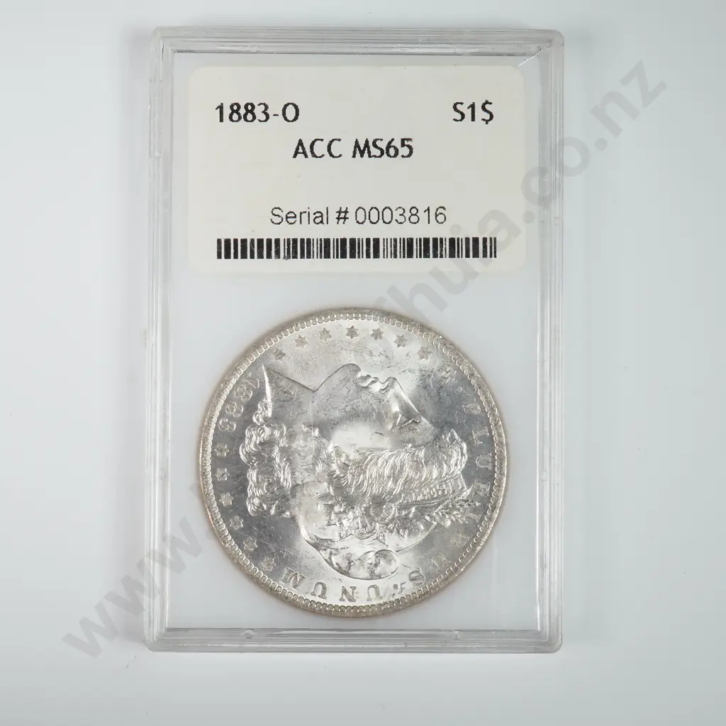 Slabbed And Graded Coin: 1883 O Dollar - MS65 C.V USD $324 ( NZD $565 ) Image 1++