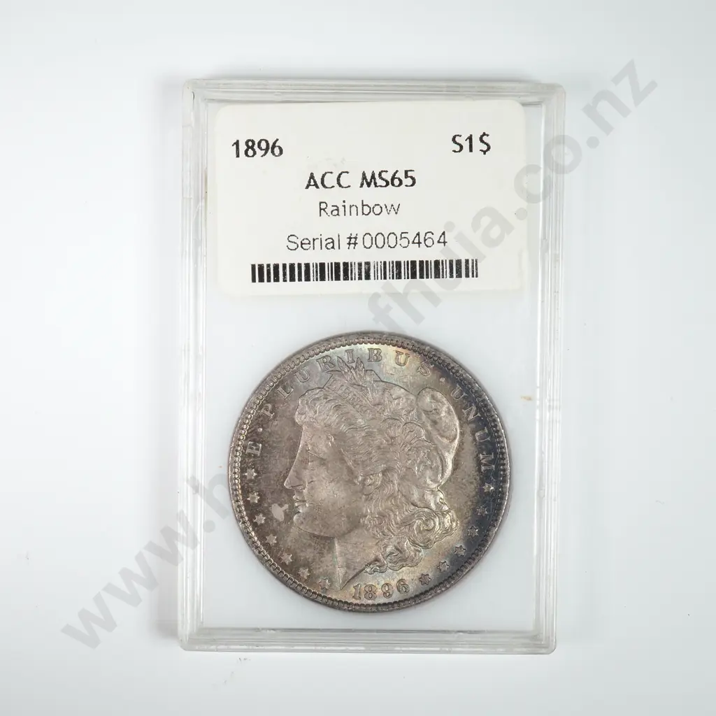 Slabbed And Graded Coin: 1896 Dollar - MS65 C.V USD $324 ( NZD $565 ) Image 1++