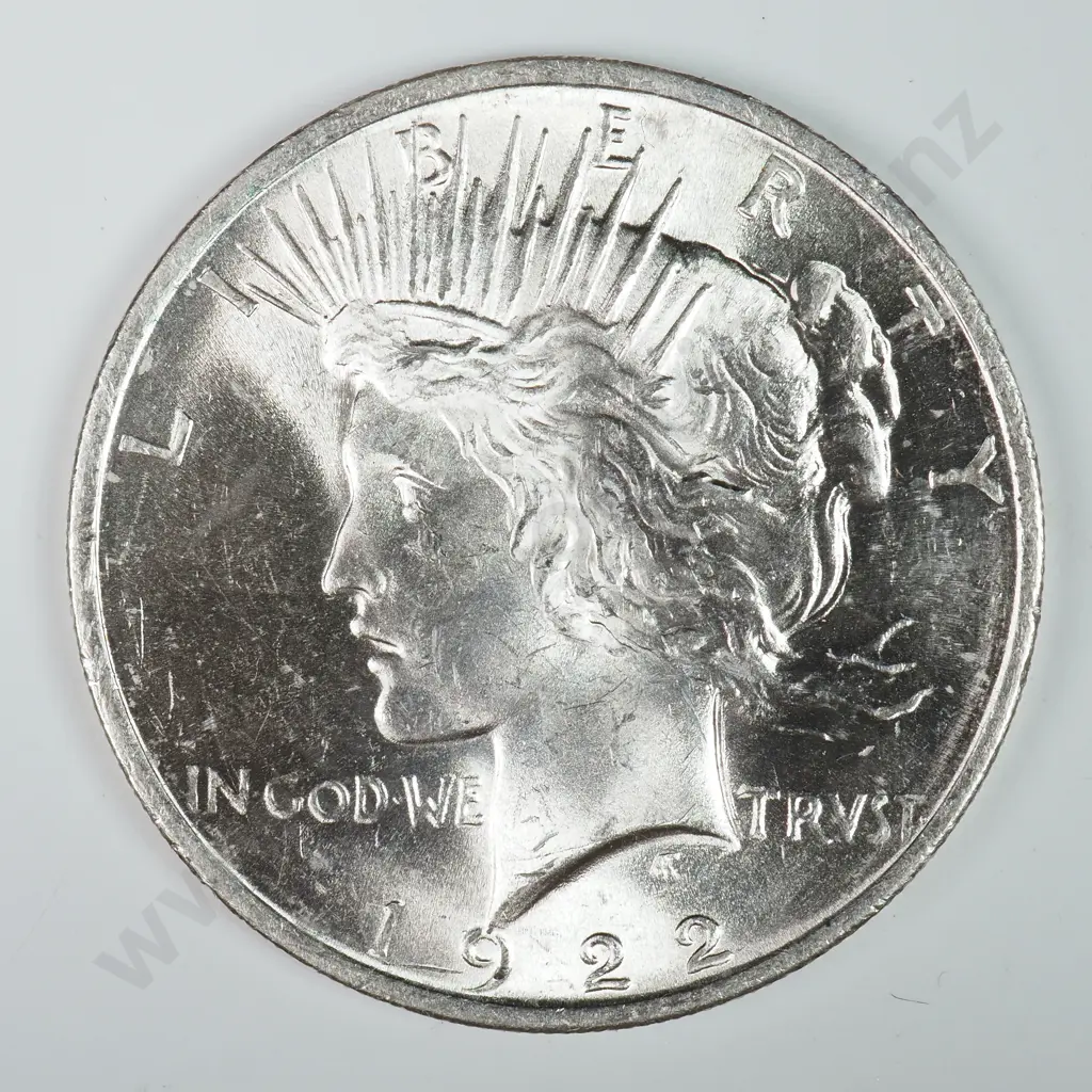 Peace Dollar: 1922 - MS60 C.V USD $116 ( NZD $200 ) MS65 C.V USD $736 ( NZD $1280 ) Image 1++