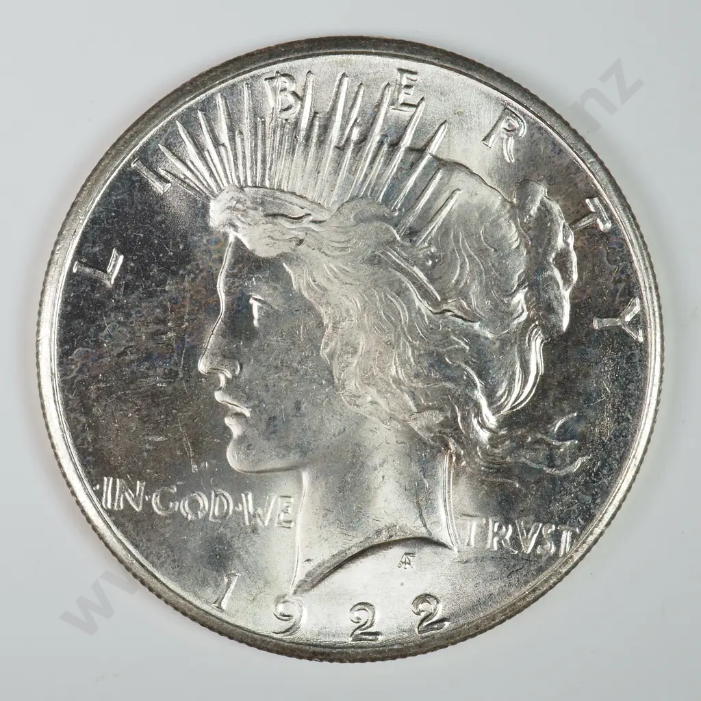 Peace Dollar: 1922 S - MS60 C.V USD $116 ( NZD $200 ) MS65 C.V USD $1488 ( NZD $2590 ) Image 1++
