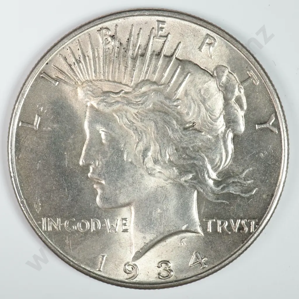 Peace Dollar: 1934 - Almost Uncirculated. C.V USD $124 ( NZD $215 ) Image 1++