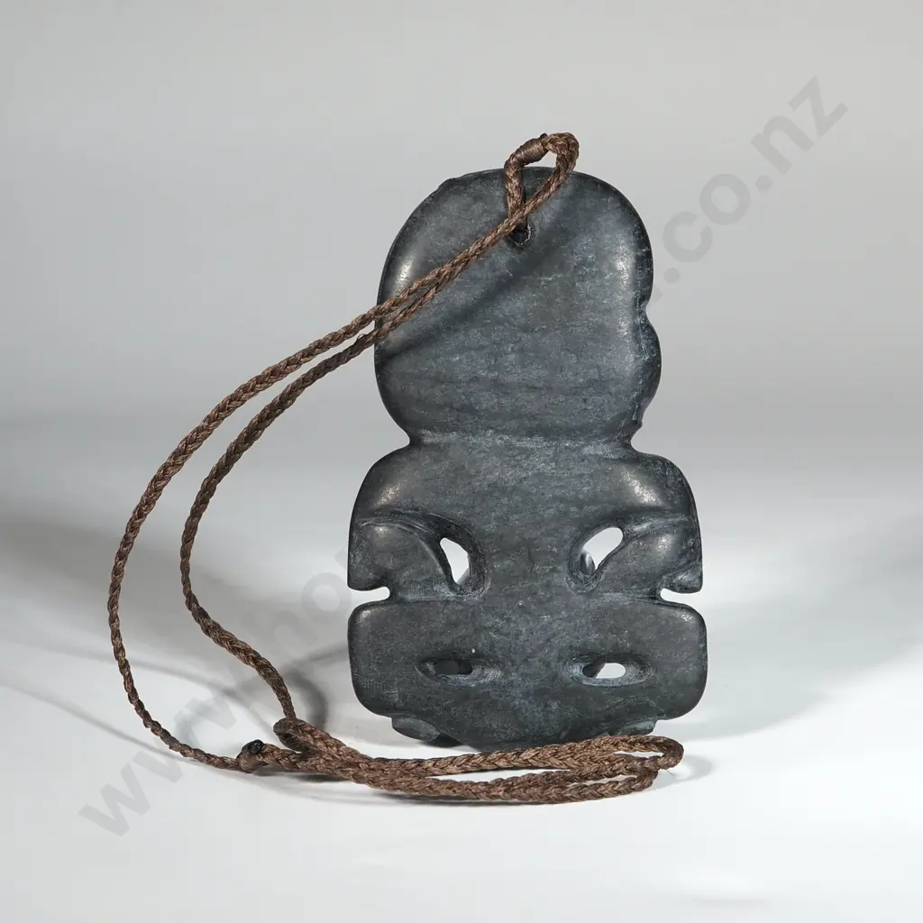 Pounamu Tiki With Whakararei Design & Plaited Cord  Image 1++