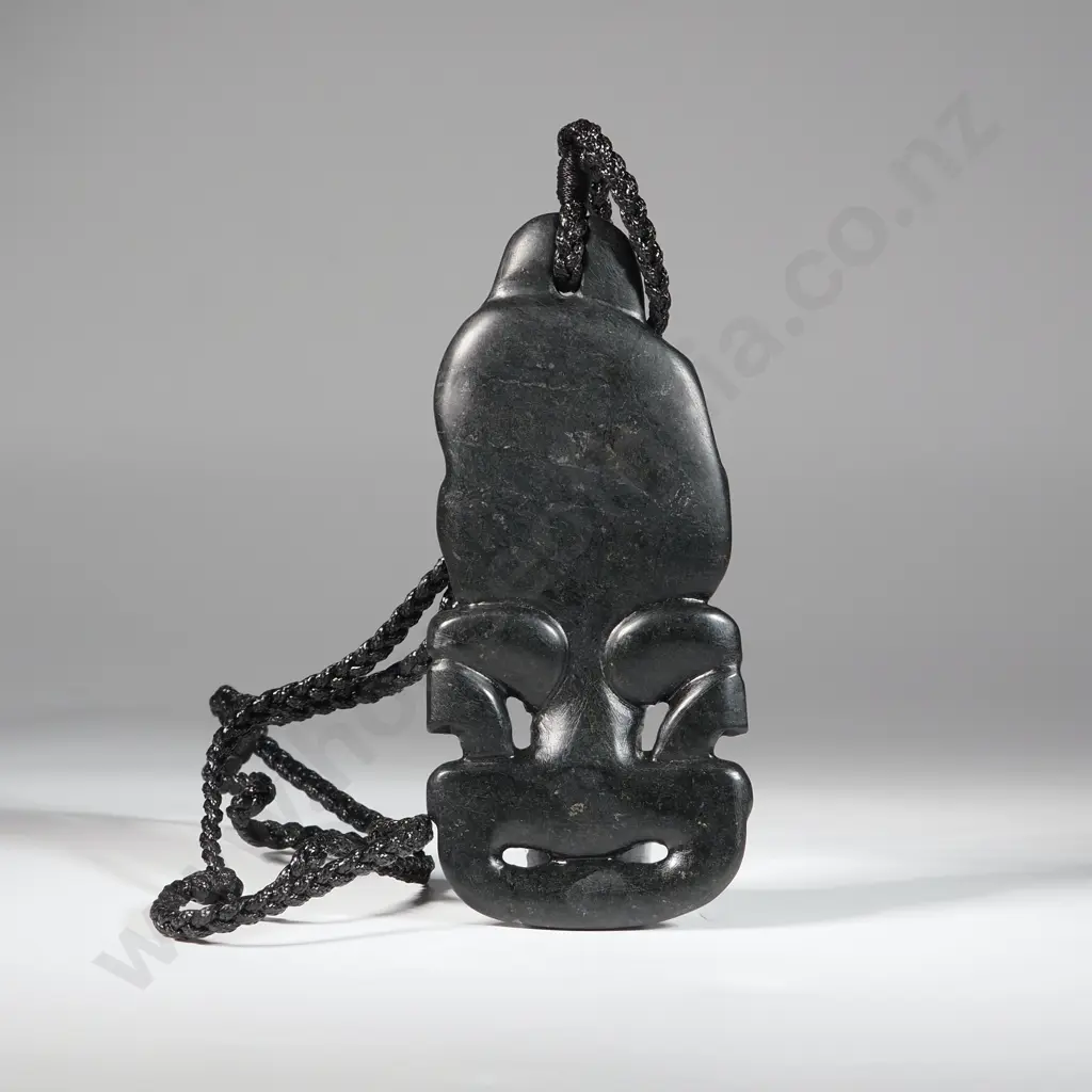 Pounamu Hei Tiki  with Black Plaited Cord 130 x 60 x 18 mm Image 1++
