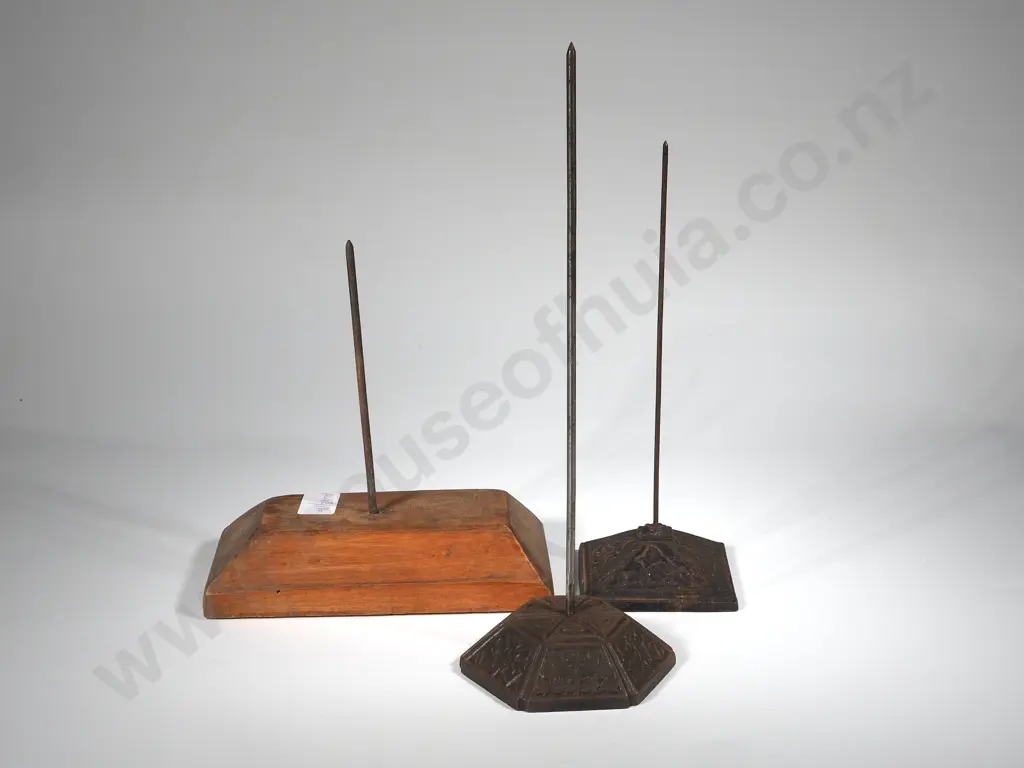 Three Vintage Dock Spikes - Two w Cast Iron Bases Image 1++