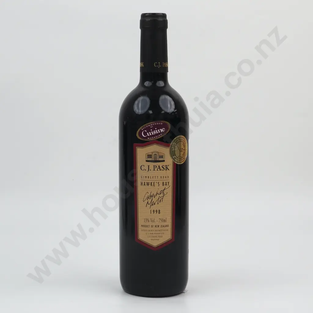 1998 C.J. Pask Gimblett Gravels Cabernet Merlot - Hawke's Bay. Image 1++