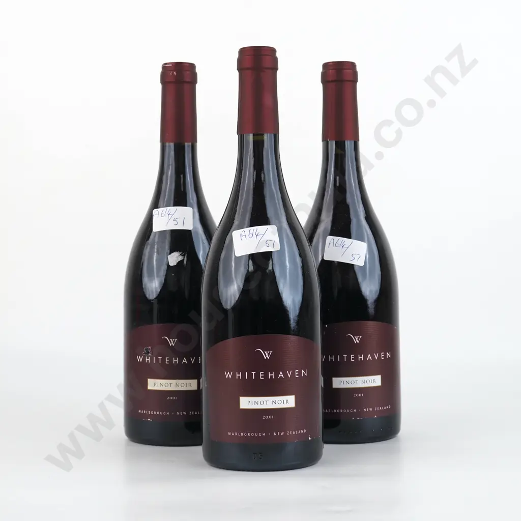 Three Bottles 2001 Whitehaven Pinot Noir- Marlborough. Image 1++