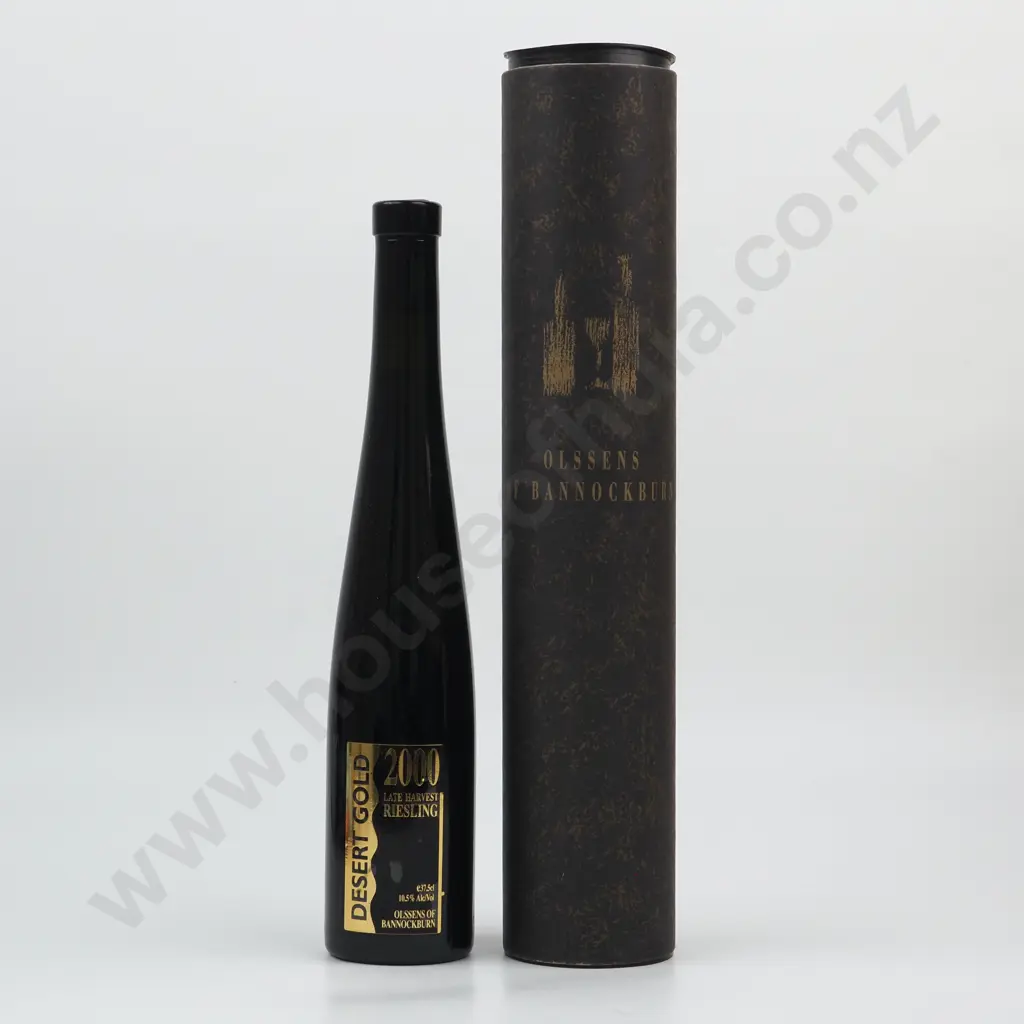 Boxed 2000 Olssens of Bannockburn Late Harvest Riesling, Dessert Gold - Central Otago. Image 1++