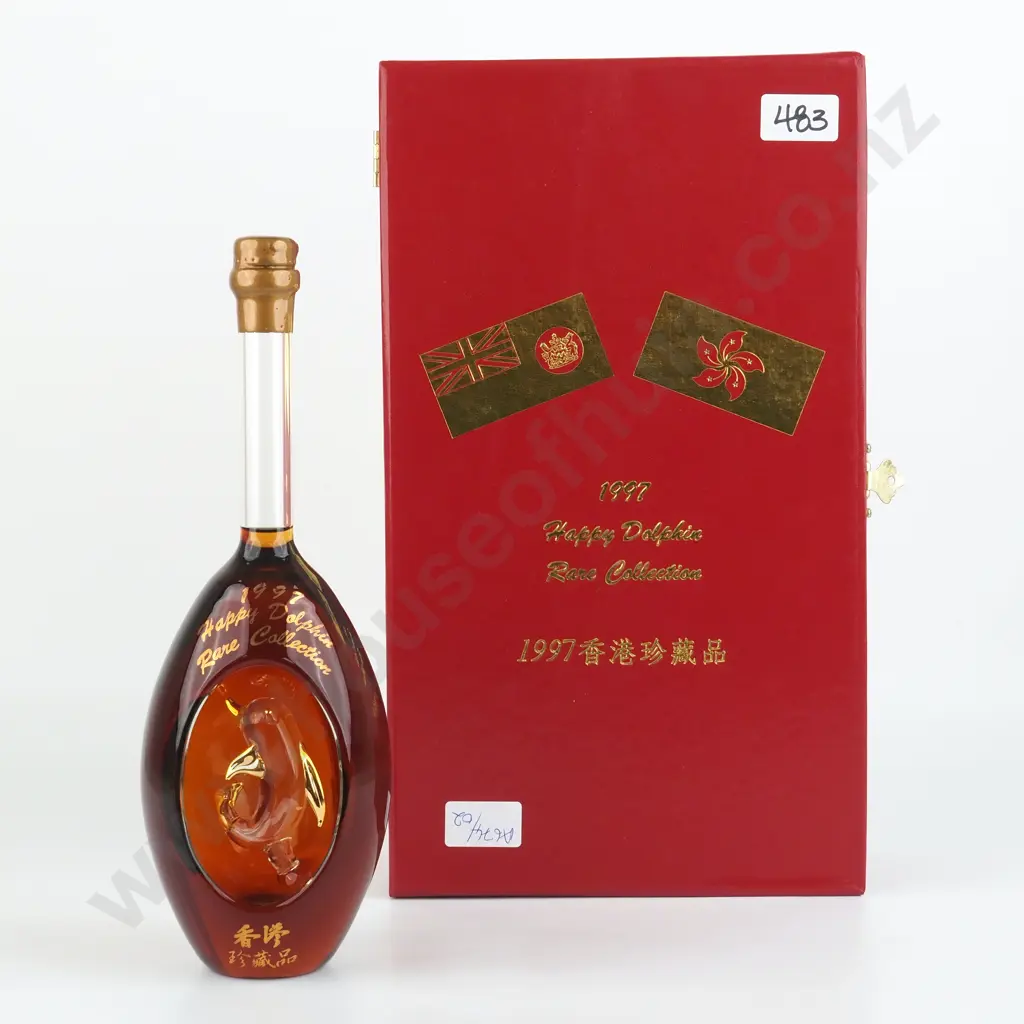 Boxed Bottle of 1997 Happy Dolphin Rare Collection Cognac. Image 1++
